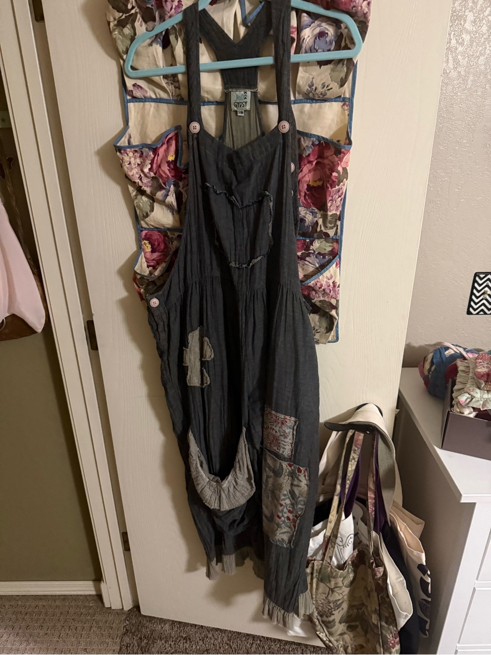Jaded Gypsy Boho Patchwork Dark Gray Overalls